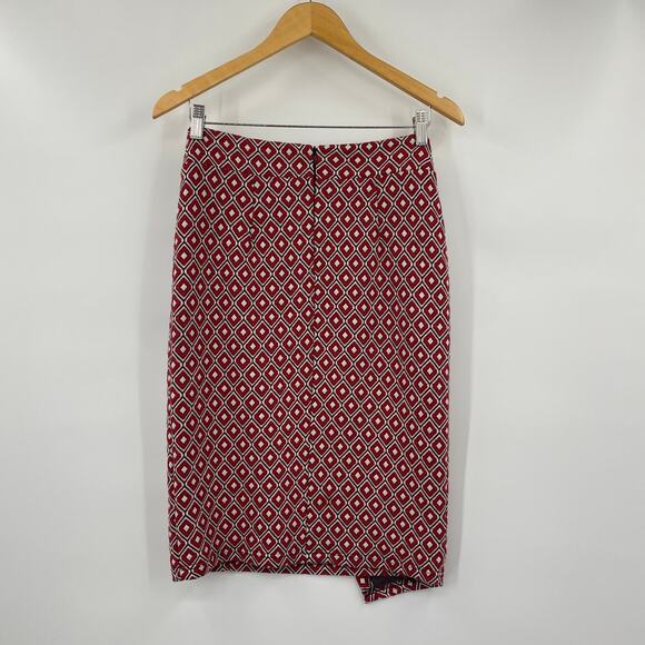 Maeve Pencil Skirt Over the Knee Geometric Patterned Stretchy Red Womens Small - Picture 5 of 7